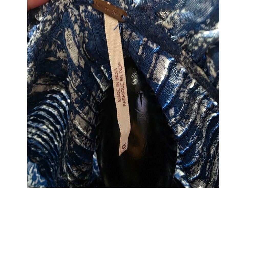 Free People Marigold Blue Floral Lace Trim Mini Boho Tunic Romantic Fairycore XS - Picture 9 of 10